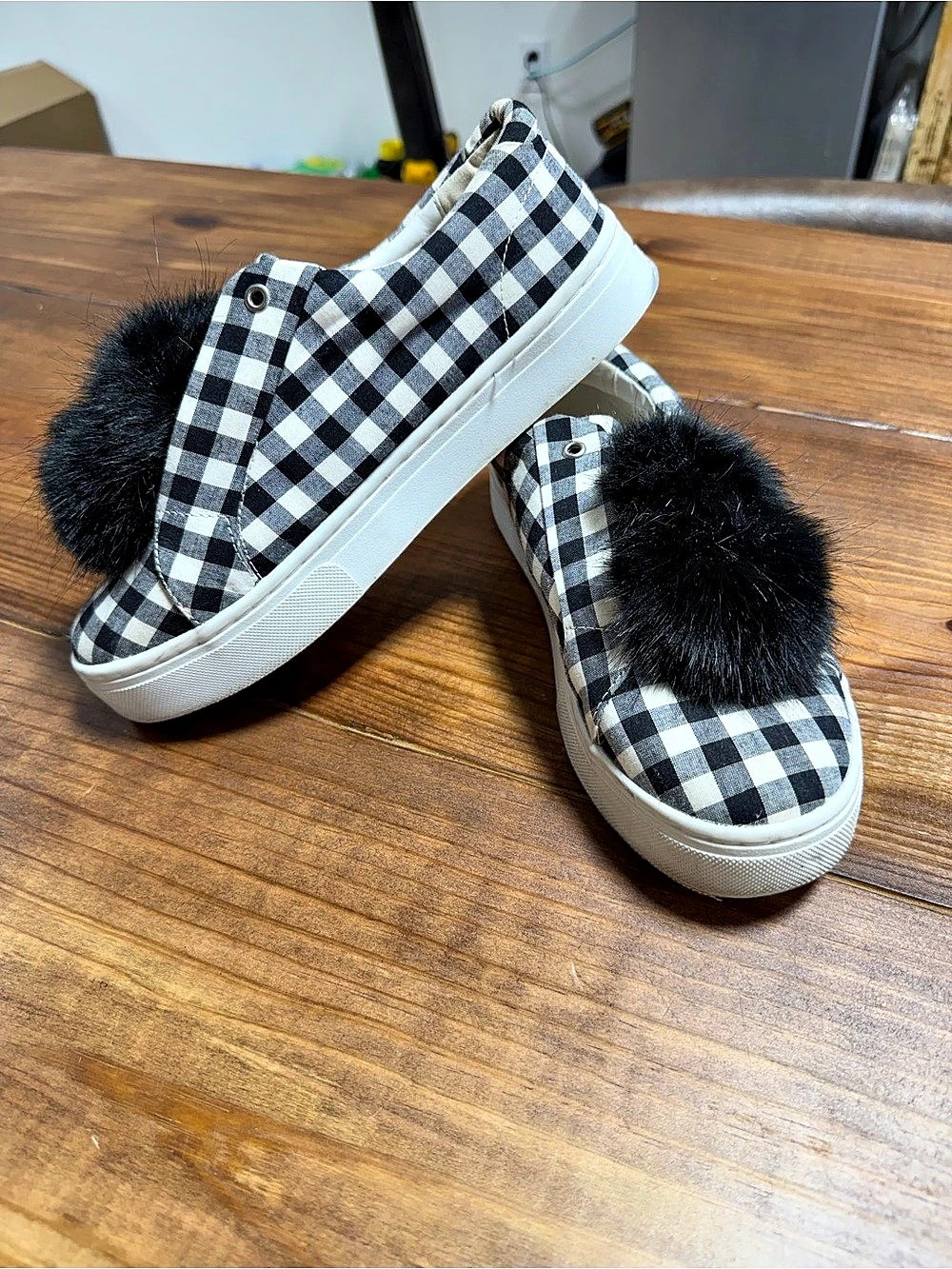 Sam Edelman Leya Gingham Pom Sneaker Sneakers in Black & White
